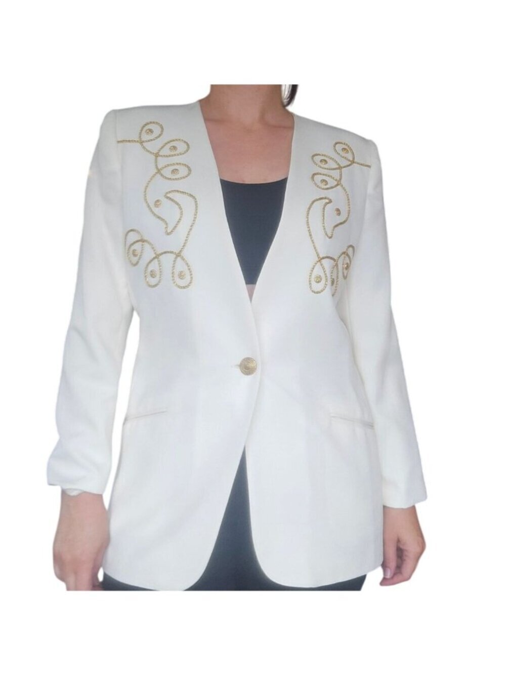 Vintage 90s Laura Winston White Embroidered Blazer Women's Size 12 Western Glam